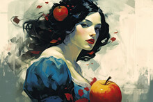 Snow White And The Seven Dwarfs Illustration With Poison Apple, Generated Ai, Generated, Ai