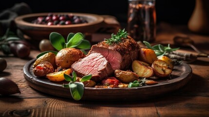 roast beef with gourmet potatoes, generative ai