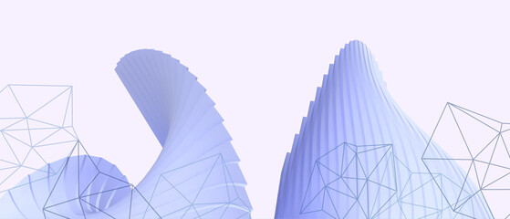 Poster - 3D Geometric shape abstract background. Business ideas and concepts of connecting communication technology in the metaverse in future business development on purple background. copy space-3d rendering