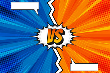 Blue and orange modern versus background in cartoon comic pop art style