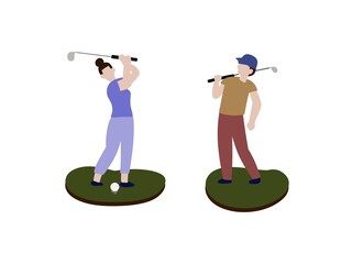 Sticker - Drawing golfer teeing golf in golf tournament.