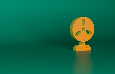 Sticker - Orange Electric fan icon isolated on green background. Minimalism concept. 3D render illustration