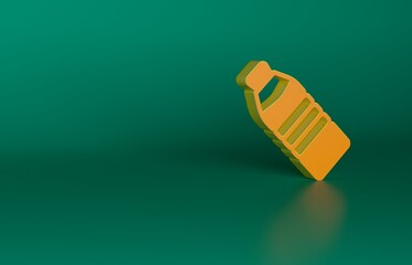 Poster - Orange Bottle of water icon isolated on green background. Soda aqua drink sign. Minimalism concept. 3D render illustration