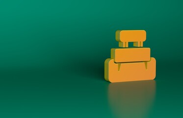 Poster - Orange Bench icon isolated on green background. Minimalism concept. 3D render illustration