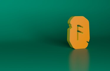 Orange Magic rune icon isolated on green background. Rune stone. Minimalism concept. 3D render illustration