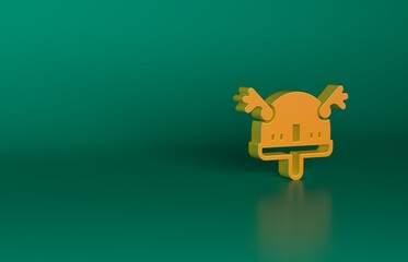 Sticker - Orange Viking in horned helmet icon isolated on green background. Minimalism concept. 3D render illustration