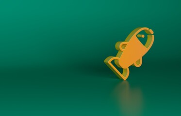 Poster - Orange Fish icon isolated on green background. Minimalism concept. 3D render illustration