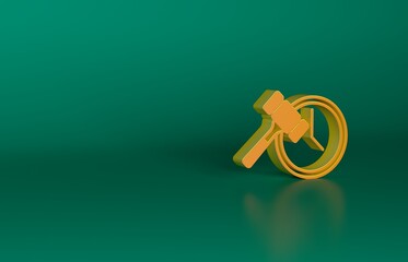 Canvas Print - Orange Auction hammer icon isolated on green background. Gavel - hammer of judge or auctioneer. Bidding process, deal done. Auction bidding. Minimalism concept. 3D render illustration