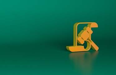 Canvas Print - Orange Auction hammer icon isolated on green background. Gavel - hammer of judge or auctioneer. Bidding process, deal done. Auction bidding. Minimalism concept. 3D render illustration