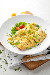 Canvas Print - Portion of gourmet omelette breakfast with ham