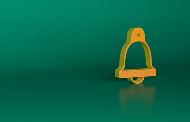 Sticker - Orange Church bell icon isolated on green background. Alarm symbol, service bell, handbell sign, notification symbol. Minimalism concept. 3D render illustration