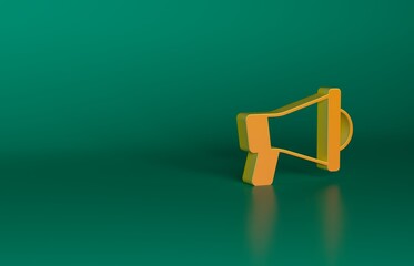 Wall Mural - Orange Megaphone icon isolated on green background. Speaker sign. Minimalism concept. 3D render illustration