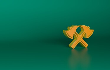 Poster - Orange Firefighter axe icon isolated on green background. Fire axe. Minimalism concept. 3D render illustration