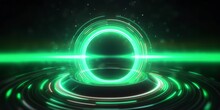 Circle Green Ring Energy, Illustration For Product Presentation Template, Copy Space Dark Background. Ai Generative