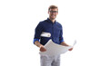 © ty - Confident young business man in shirt examining blueprint on a transparent background