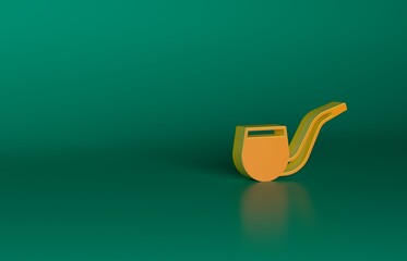 Wall Mural - Orange No pipe smoking icon isolated on green background. Dont smoke. Tobacco pipe. Minimalism concept. 3D render illustration