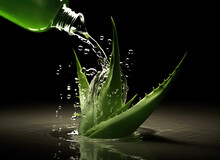 Aloe Vera Leaf With Water Drops. Generative Ai