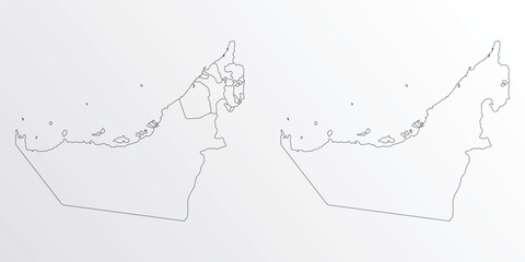 Wall Mural - Black Outline vector Map of United Arab Emirates with regions on white background