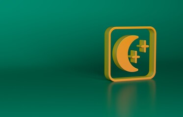 Poster - Orange Moon and stars icon isolated on green background. Cloudy night sign. Sleep dreams symbol. Full moon. Night or bed time sign. Minimalism concept. 3D render illustration