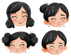 Canvas Print - Cute Asian girl cartoon with smiley face