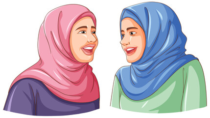 Sticker - Happy muslim woman wearing hijab friends