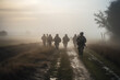 © Ungrim - A group of modern-day soldiers in full equipment conducts a patrol in an unurbanized area created with generative AI technology