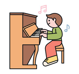 Wall Mural - hobby class. a boy learning to play the piano.