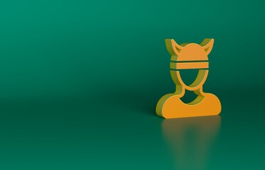 Sticker - Orange Viking head icon isolated on green background. Minimalism concept. 3D render illustration