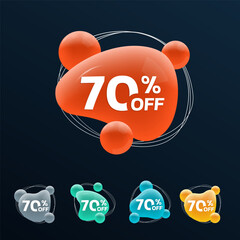 Sticker - 70 percent price off. sale 3d badge, sticker or label. abstract shapes discount, promotion banner te