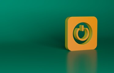 Poster - Orange Power button icon isolated on green background. Start sign. Minimalism concept. 3D render illustration