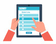 © Heena_Rajput - Hand holding tablet with сhecklist app, questionnaire Form Online survey concept.