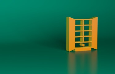 Poster - Orange Wardrobe icon isolated on green background. Cupboard sign. Minimalism concept. 3D render illustration