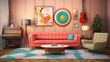 © piai - Retro living room interior. Generative AI