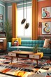 © piai - Retro living room interior. Generative AI