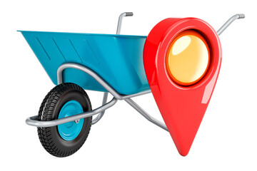 Sticker - Garden wheelbarrow with map pointer, 3D rendering