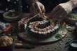 Making sushi rolls. Created with generative AI technology.