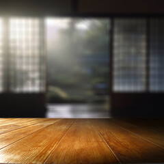 Wall Mural - desk of free space and blurred japan interior with window