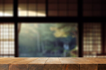 Wall Mural - desk of free space and blurred japan interior with window
