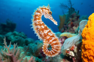 Wall Mural - Generatife AI.
a cute seahorse in clear water
