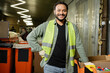 © LIGHTFIELD STUDIOS - Smiling indian worker in high visibility vest and protective gloves looking at camera near plastic caps in carton boxes while working in waste disposal station, garbage sorting and recycling concept