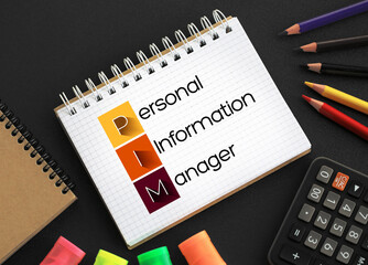 Poster - pim - personal information manager acronym on notepad, business concept background