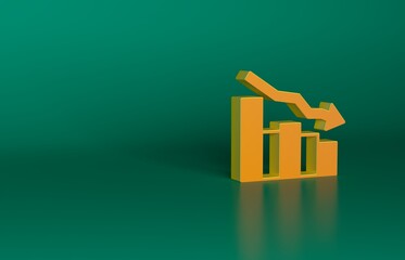 Poster - orange financial growth decrease icon isolated on green background. increasing revenue. minimalism c