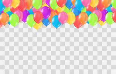 Wall Mural - Vector colorful balloons isolated on png background. Festive 3d helium balloons template for anniversary. Birthday party design. Vector illustration on transparent background