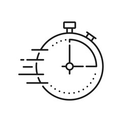 Poster - Clock timer outline icon, isolated time management stop sign. Vector alarm stopwatch, fitness sport seconds and minutes measuring object