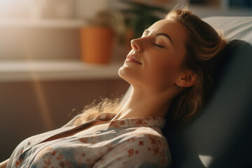 a person engaging in a relaxation technique, such as progressive muscle relaxation, mental health ge