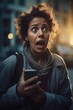 © MiraCle72 - Portrait of the shocked woman after news from mobile phone, created with generative AI