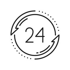 Poster - Call center 24 hours online, delivery service icon. Vector supermarket work hours, 24 hour watch, support service, time of working, delivery timer clock