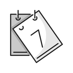 Aufkleber - Tear-off calendar isolated outline icon. Vector agenda or appointment, deadline on 7 day of month. Seven date, daily routine with torn sheet of paper sign