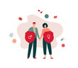 © tasty_cat - Sexual transmitted disease concept. Vector flat healthcare character illustration. Couple of man and woman with shield STD infection protection symbol. Design for health care, sex education