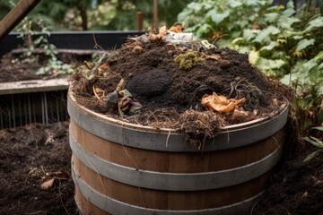 Wall Mural - compost bin with composting worms, adding aeration and nutrients to the mix, created with generative ai